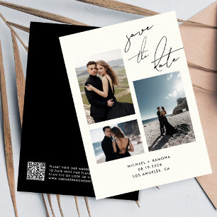 Modern Handwritten Script Three Photo QR Code Save The Date