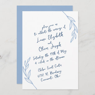 Modern Handwritten Script Wedding Invitations Blue