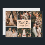 Modern Handwritten Script Wedding Photo Collage  Thank You Card<br><div class="desc">Modern, Elegant, Hand Lettered Wedding Photo Collage Thank You Card. Stylish wedding thank you card template featuring six (6) photo on the front and one (1) photo on the back side. With the text "thank you" in a swirly hand lettered typography script font in black on peach yellow colour background....</div>
