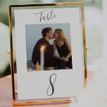 Modern Handwritten Script Wedding Photo  Table Num Table Number<br><div class="desc">An elegant modern handwritten calligraphy script in a deep forest green colour with photo makes this an excellent addition and keepsake to your wedding table.  Easily personalise with your photo and number(s) of choice.</div>