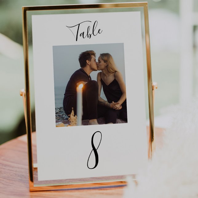 Modern Handwritten Script Wedding Photo Table Number (Creator Uploaded)