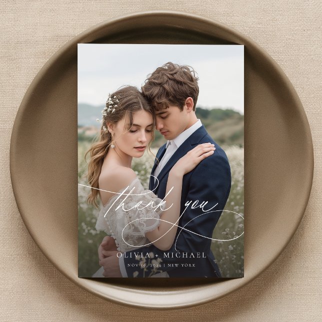 Modern Handwritten Script Wedding Photo Thank You Card (Creator Uploaded)