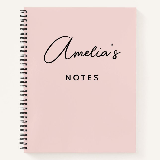 Modern Handwritten Signature Script Blush Notebook (Front)