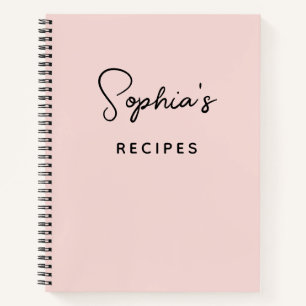 Modern Handwritten Signature Script Blush Recipe Notebook