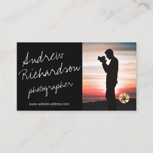 Modern Handwritten Silhouette Photographer Business Card (Front)