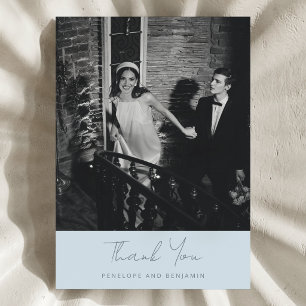 Modern Handwritten Soft Blue Wedding Photo Thank You Card