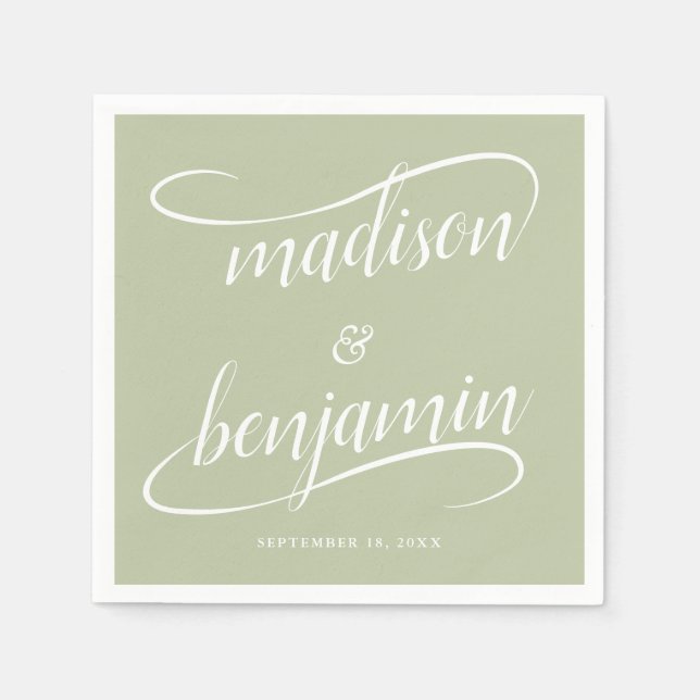 Modern Handwritten Swash Calligraphy Wedding Napkin (Front)