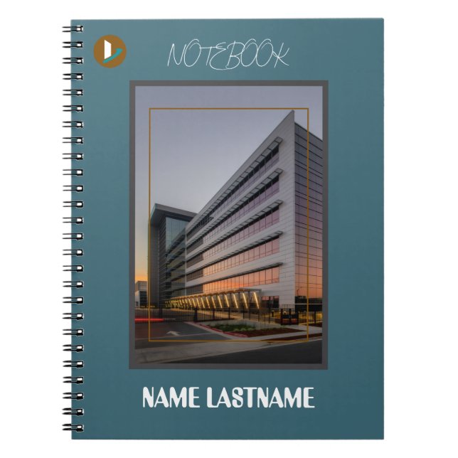 Modern Handwritten Teal Blue Gold Frame Notebook (Front)