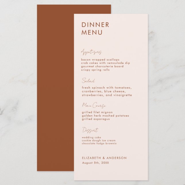 Modern Handwritten Terracotta Dinner Card (Front/Back)