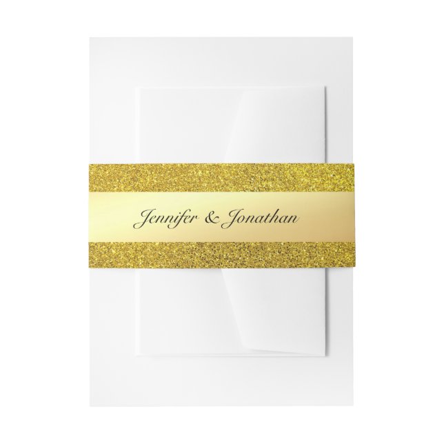 Modern Handwritten Trendy Gold Glitter Template Invitation Belly Band (Front Example)