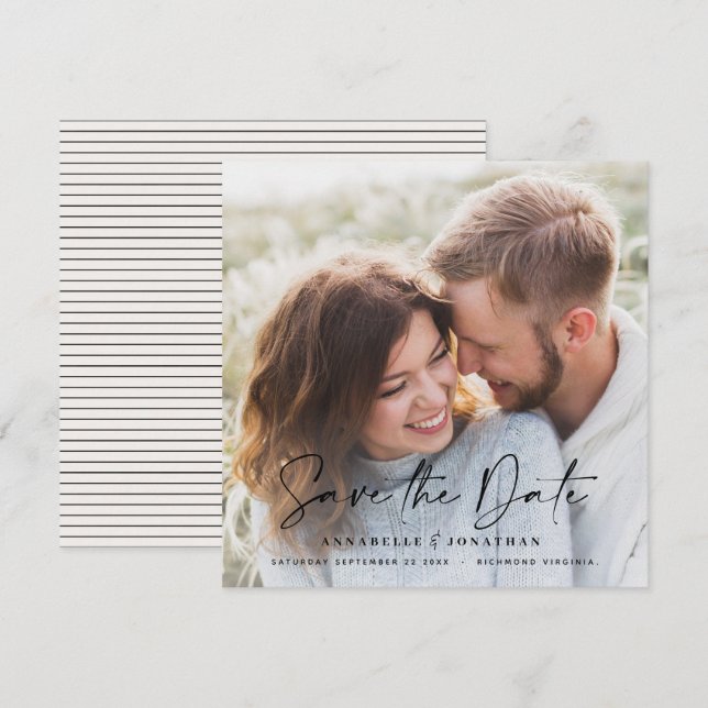 Modern handwritten typography wedding 1 photo save the date (Front/Back)