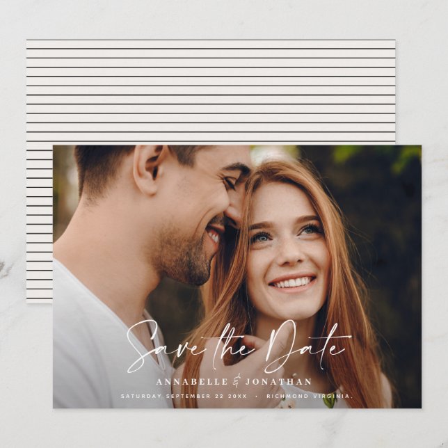 Modern handwritten typography wedding 1 photo save the date (Front/Back)