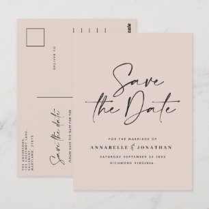 Modern handwritten typography wedding black white  postcard