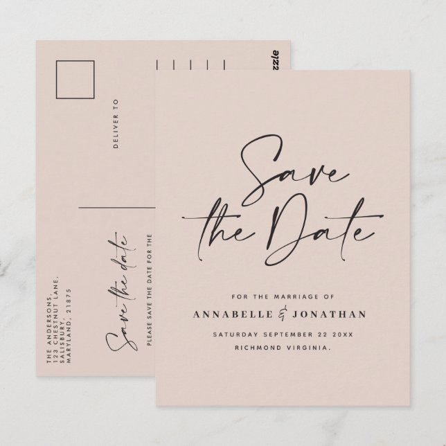 Modern handwritten typography wedding black white  postcard (Front/Back)