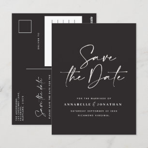 Modern handwritten typography wedding black white postcard