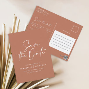 Modern handwritten typography wedding terracotta postcard
