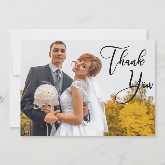 Modern Handwritten Wedding 2 Photo Thank You Card (Front)