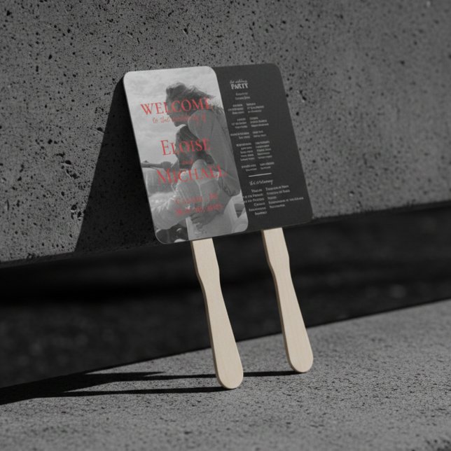 Modern Handwritten Wedding Program Fan (Modern Red Photo Wedding Program Fan)