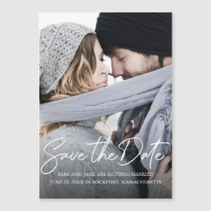 Modern Handwritten White Calligraphy Photo Save Th Magnetic Invitation