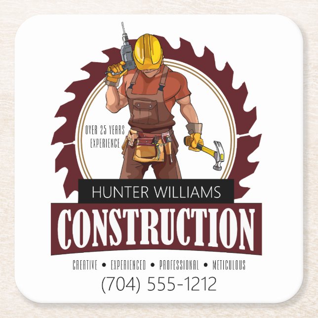 Modern Handyman Construction Repair Promotional Square Paper Coaster (Front)