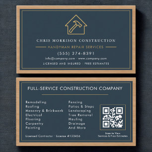 Modern Handyman QR Code Wood Construction Business Card