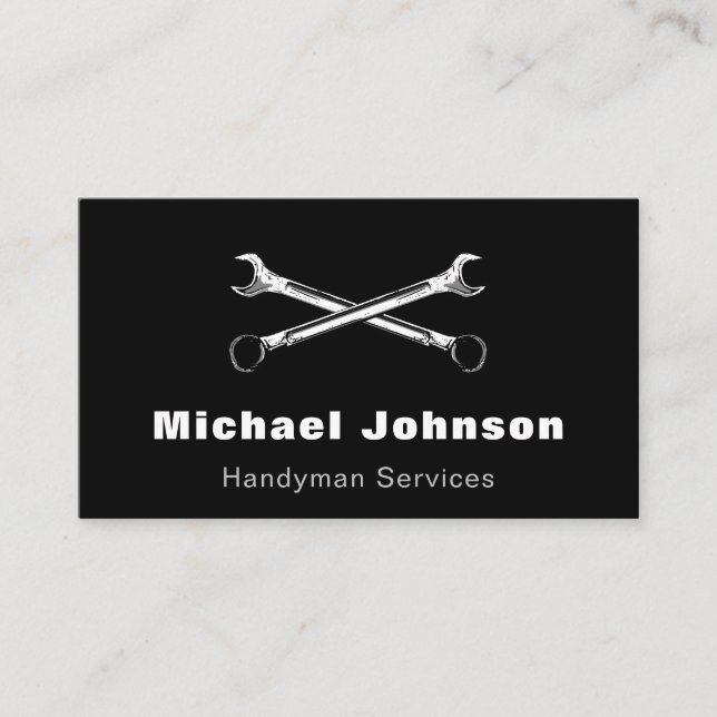 Modern Handyman Services Black & White Minimalist  Business Card (Front)