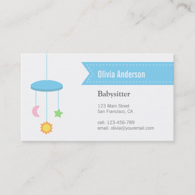 Modern Hanger Toys Babysitting Business Cards (Front)