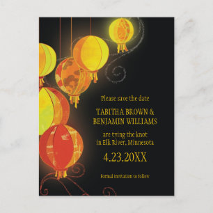 Modern Hanging Lanterns Wedding Save the Date Announcement Postcard