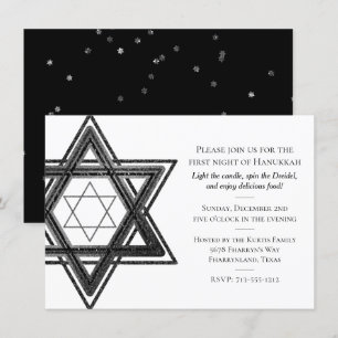 Modern Hanukkah Black White Star of David Party Holiday Card