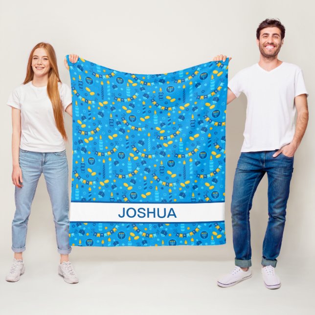 Modern Hanukkah Blue Personalised Fleece Blanket (In Situ)