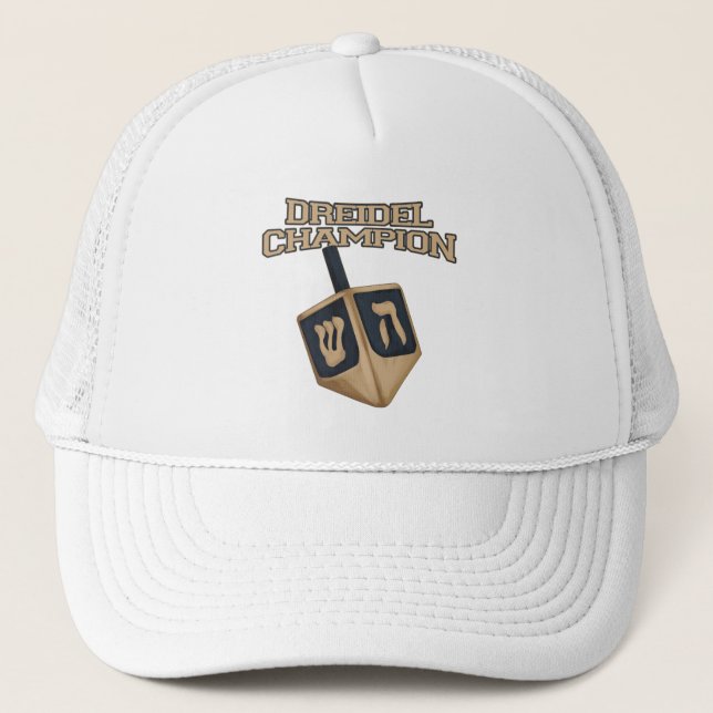 Modern Hanukkah Dreidel Champion Holiday Grandpa Trucker Hat (Front)