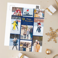 Modern Hanukkah Family Photo Collage Blue Gold