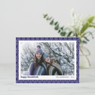 Modern Hanukkah Geometric Star Blue Family Photo Holiday Card
