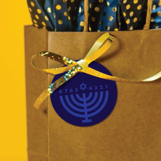 Modern Hanukkah Menorah Blue & Navy Favour Tag (Creator Uploaded)