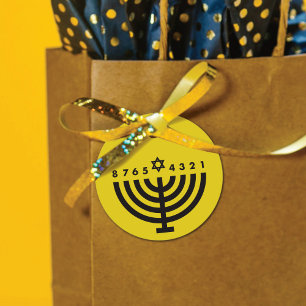 Modern Hanukkah Menorah Gold & Black Favour Tag