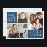 Modern Hanukkah Photo Collage Holiday Card<br><div class="desc">This simple Hanukkah photo card features modern styled typography and three photo templates!  The back of the card boasts a fun abstract circles pattern.</div>