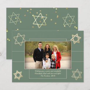 Modern Hanukkah Sage Green Star of David Photo Holiday Card