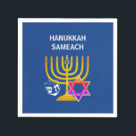 Modern HANUKKAH SAMEACH  Napkin<br><div class="desc">Modern, stylish HANUKKAH paper napkins, designed with faux gold menorah, colourful Star of David and white dreidel plus CUSTOMIZABLE GREETING - HANUKKAH SAMEACH, so you can create your own greeting, eg. Happy Chanukah. Ideal for Hanukkah season. Choose from a wide section of Hanukkah clothing and gifts, designed by Berean Designs....</div>