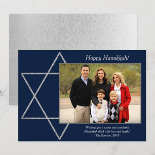 Modern Hanukkah Silver Blue Star of David Photo Holiday Card
