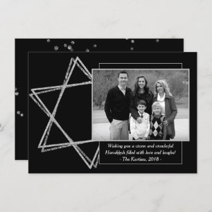 Modern Hanukkah Silver Wishful Star of David Photo Holiday Card