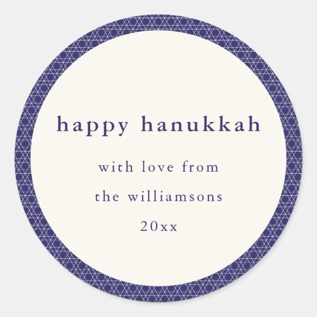 Modern Hanukkah Star Lines Elegant Blue Custom Classic Round Sticker (Front)
