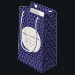 Modern Hanukkah Star Lines Elegant Blue Custom Small Gift Bag<br><div class="desc">Wish friends and family a Happy Hanukkah with this elegant gift bag featuring a modern Jewish star line pattern in vibrant blue and white,  personalised with your photo,  greeting,  and name.</div>