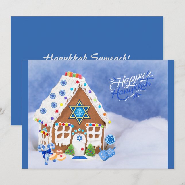 Modern Hanukkah Star of David Gingerbread House  Holiday Card (Front/Back)