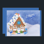 Modern Hanukkah Star of David Gingerbread House  Holiday Card<br><div class="desc">Celebrate the Jewish holidays with this beautiful and unique greeting card. What a beautiful card to bless your friends and family during the Festival of Lights. This modern design features a gingerbread house with the Star of David, dreidel, jelly doughnuts, and various candies in the traditional blue and white Hanukkah...</div>