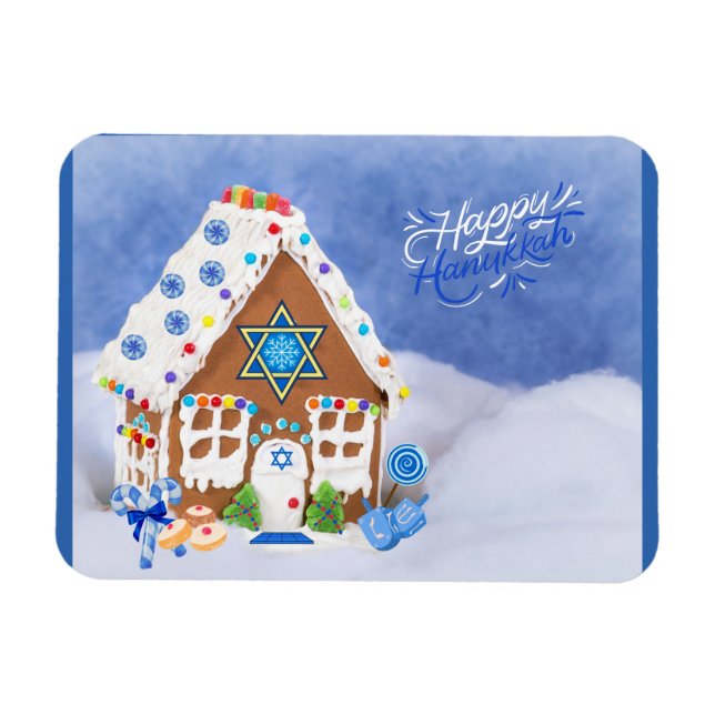 Modern Hanukkah Star of David Gingerbread House Magnet (Horizontal)
