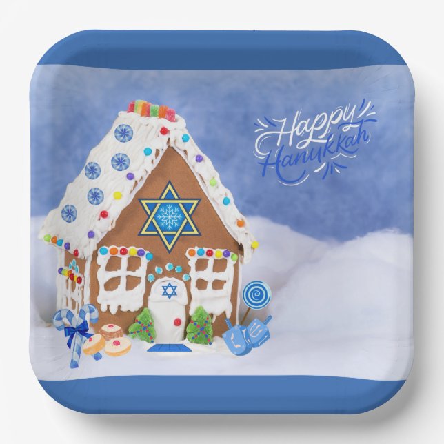 Modern Hanukkah Star of David Gingerbread House  Paper Plate (Front)