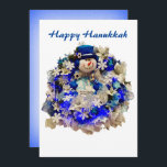 Modern Hanukkah Star of David Snowman Wreath  Holiday Card<br><div class="desc">Celebrate the Jewish holidays with this beautiful and unique greeting card. What a beautiful card to bless your friends and family during the Festival of Lights. This modern design features a happy snowman wearing a blue velvet top hat with a Star of David on the brim, earmuffs, mittens, and a...</div>