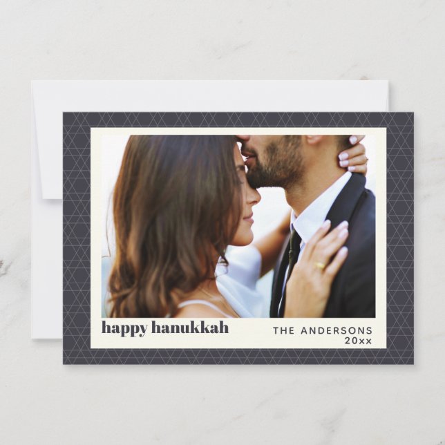 Modern Hanukkah Star Pattern Dark Blue Photo Card (Front)