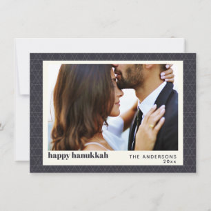 Modern Hanukkah Star Pattern Dark Blue Photo Card