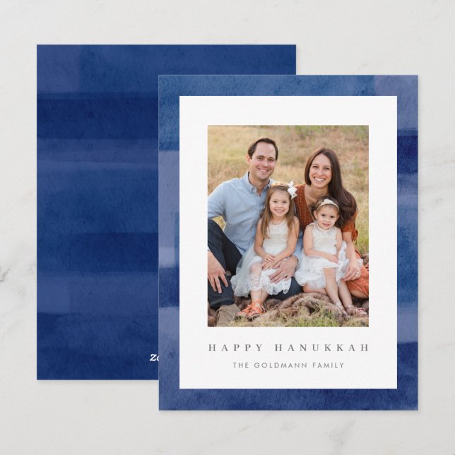 Modern Hanukkah Watercolor Photo Holiday Card (Front/Back)